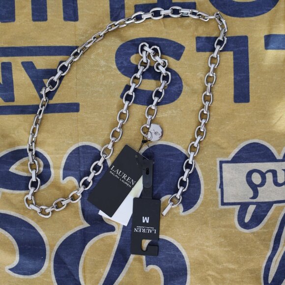 LAUREN RALPH LAUREN PADLOCK SILVER CHAIN BELT - Picture 1 of 6